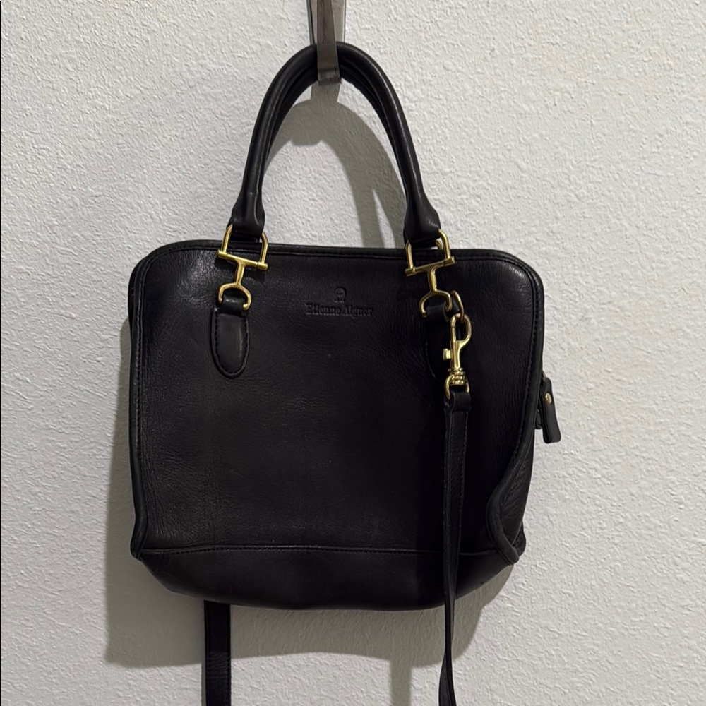 🖤 Etienne Aigner Black Leather Handbag 2 handle crossbody 🖤 VINTAGE